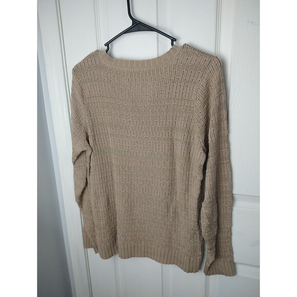 Liz Claibourne Woman L Brown Crew Pullover Casual Office Sweater Wide Ribbed Hem - Picture 8 of 8